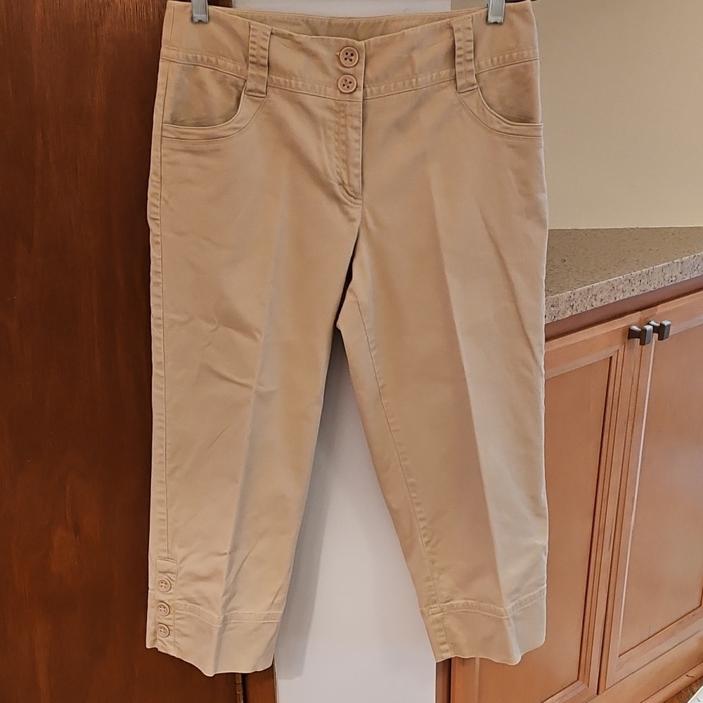 Rafaella Khaki Capri Pants with Button Detail